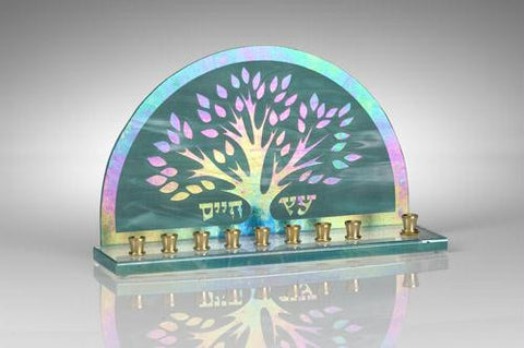 Handmade Glass Menorahs - Tree of Life Menorah III