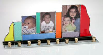 Handmade Glass Menorahs - Family Picture Menorah