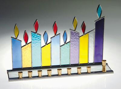 Handmade Glass Menorahs - Candle Menorah - Stained Glass