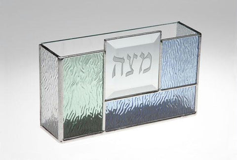 Glass Matzah Trays and Matzah Holders - Spring Matzah Holder II Hebrew &amp; English