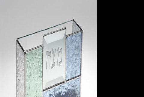 Glass Matzah Trays and Matzah Holders - Spring Matzah Holder II Hebrew only (as shown)