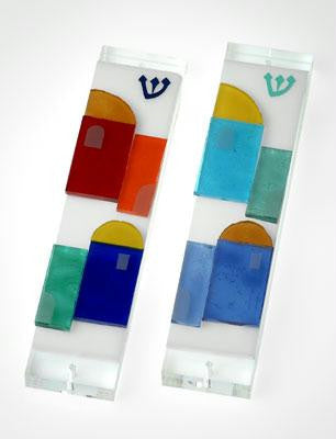 Handmade Glass &amp; Stained Glass Mezuzahs - City of Jerusalem Mezuzah Pastels Add