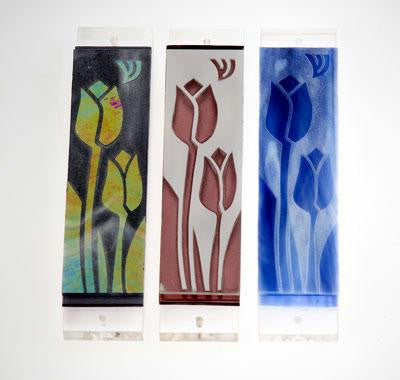 Bar Mitzvah and Bat Mitzvah Mezuzahs - Tulip Mezuzah Blue-Purple Opalescent