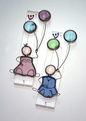 Childern Mezuzahs - Baby Mezuzah Light Blue Opalescent Female