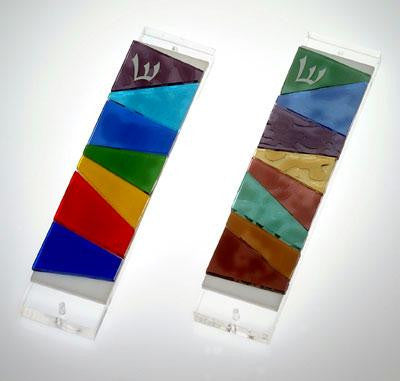 Handmade Glass &amp; Stained Glass Mezuzahs - Joseph's Coat Mezuzah Primary colors