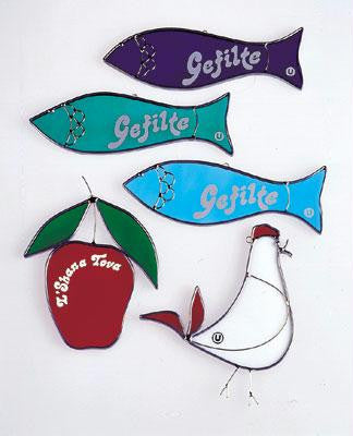 Jewish New Year - Rosh HaShana - Suncatchers - 3 (Glass) Purple Gefilte Fish