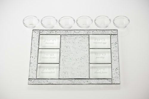 Glass Seder Plates - Floral Seder Plate I English and Hebrew