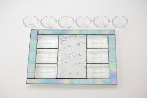 Glass Seder Plates - Floral Seder Plate II English and Hebrew