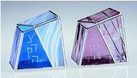 Calligraphic - Trapezoidal Tzedakah Box Mauve with fracture streamer confetti glass