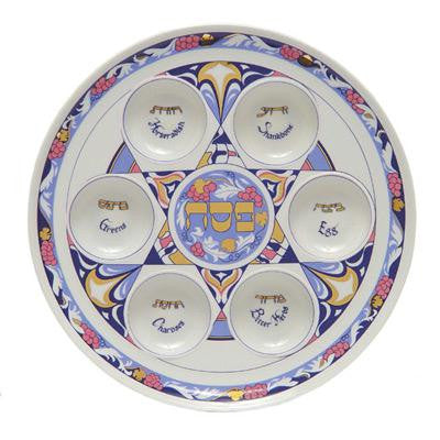 Ceramic Seder Plate - Blue and Pink Floral Seder Plate
