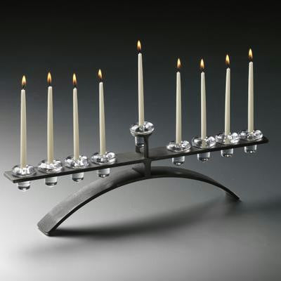 Metal Menorahs - Iron and Glass Menorah