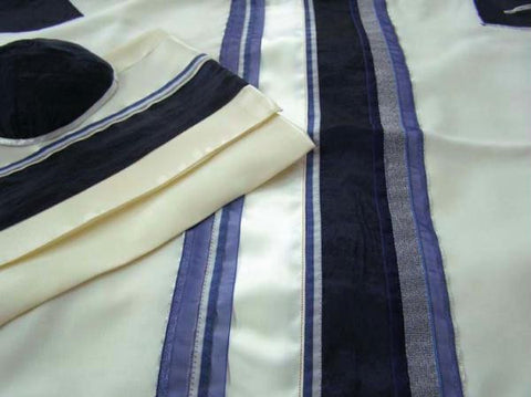 Modern Tallits for Men - Stripes on White Synthetic Embroidered