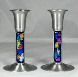 Glass Candlesticks - Mosaic Cobalt Candle Holders