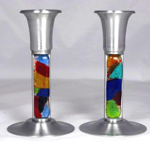 Glass Candlesticks - Rainbow Fusion Candle Holders