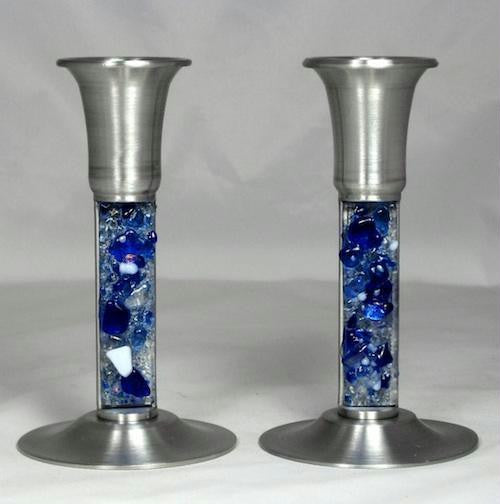 Glass Candlesticks - Blue Rock Candle Holders