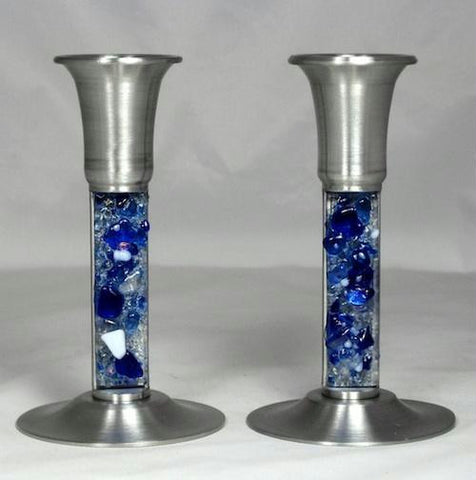Glass Candlesticks - Blue Rock Candle Holders