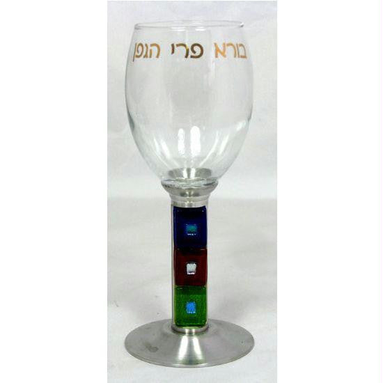 Glass Kiddush Cups - Twelve Tribes Kiddush Cup Borey Pri (Hebrew) - as Shown