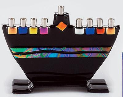 Handmade Glass Menorahs - Small Black Menorah