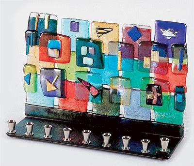 Handmade Glass Menorahs - Jerusalem Wall Menorah