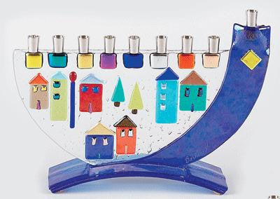 Handmade Glass Menorahs - Shofar Jerusalem Menorah by Tamara Baskin