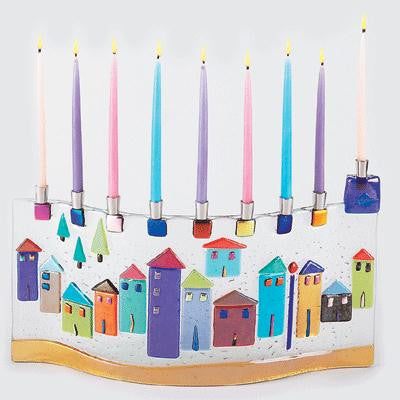 Handmade Glass Menorahs - Hills of Jerusalem Menorah by Tamara Baskin