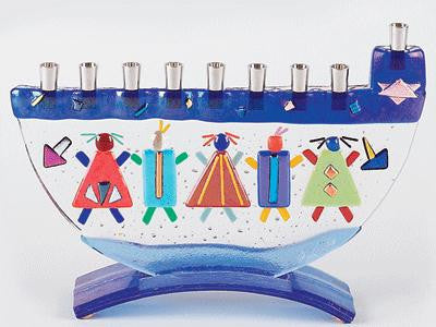 Handmade Glass Menorahs - Children Of Israel Menorah Round