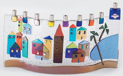 Handmade Glass Menorahs - Menorah Tiberias Kinneret