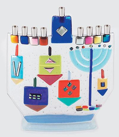 Handmade Glass Menorahs - Dreidle Menorah by Tamara Baskin