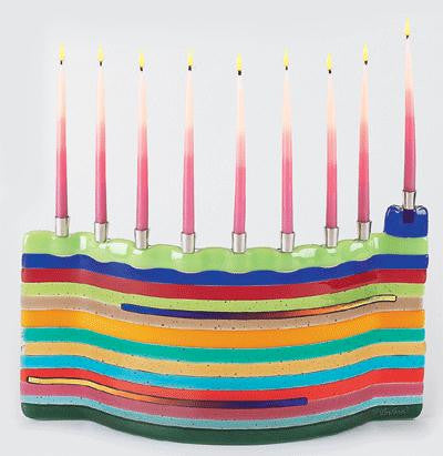 Handmade Glass Menorahs - Josef's Coat Menorah