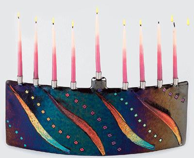 Handmade Glass Menorahs - Dancing Flames Menorah