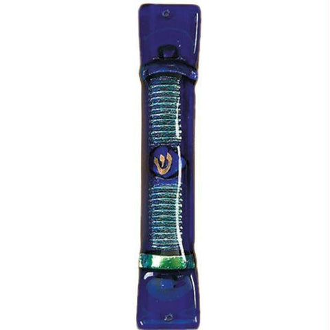 Handmade Glass &amp; Stained Glass Mezuzahs - Cobalt and Emerald Mezuzah