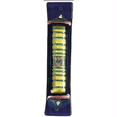 Handmade Glass &amp; Stained Glass Mezuzahs - Cobalt and Yellow Mezuzah