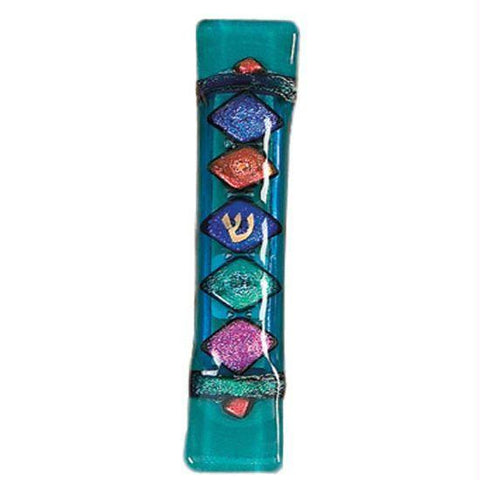 Handmade Glass &amp; Stained Glass Mezuzahs - Five Diamonds Mezuzah