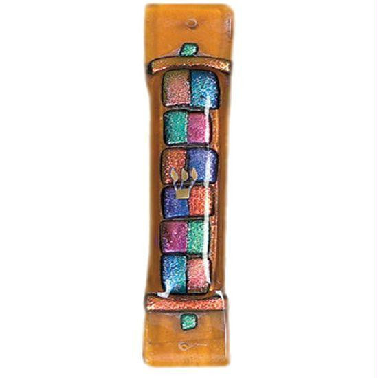 Handmade Glass &amp; Stained Glass Mezuzahs - Amber Twelve Tribes Mezuzah