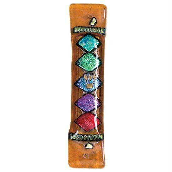 Handmade Glass &amp; Stained Glass Mezuzahs - Amber Diamonds Mezuzah