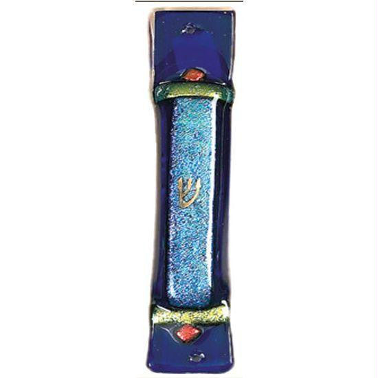 Handmade Glass &amp; Stained Glass Mezuzahs - Cobalt Mezuzah