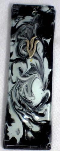 Handmade Glass &amp; Stained Glass Mezuzahs - Black &amp; White Marbled Mezuzah