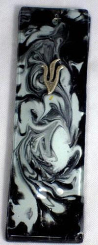 Handmade Glass &amp; Stained Glass Mezuzahs - Black &amp; White Marbled Mezuzah