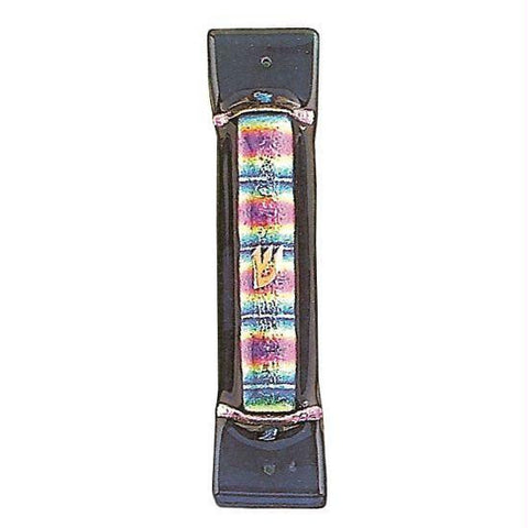 Handmade Glass &amp; Stained Glass Mezuzahs - Rainbow Stripe Magenta Mezuzah