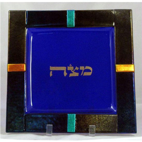 Glass Matzah Trays and Matzah Holders - Cobalt Matzah Tray by Tamara Baskin