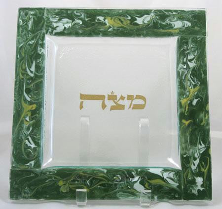 Glass Matzah Trays and Matzah Holders - Green Swirl Matzah Tray by Tamara Baskin