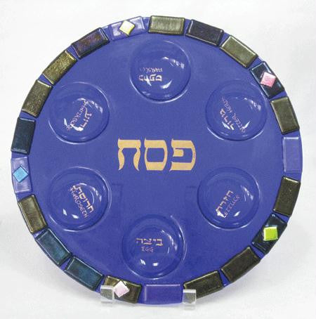 Glass Seder Plates - Round Cobalt Seder Plate by Tamara Baskin