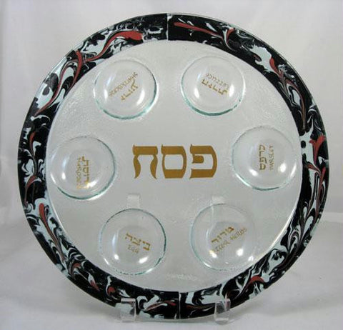 Glass Seder Plates - Black Swirl Seder Plate by Tamara Baskin