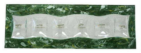 Glass Seder Plates - Rectangular Green Swirl Seder Plate by Tamara Baskin