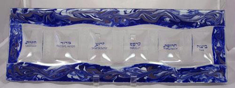 Glass Seder Plates - Rectangular Blue Swirl Seder Plate by Tamara Baskin