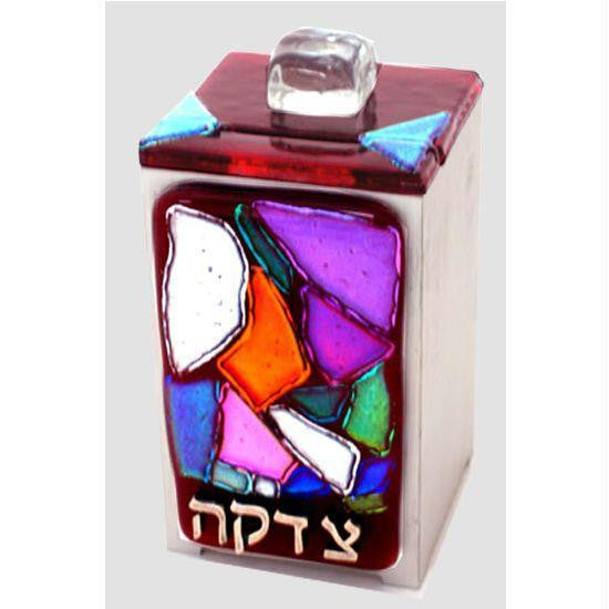 Glass Tzedakah Boxes - Mosaic Red Tzedakah Box