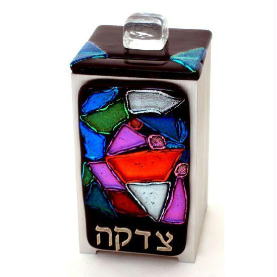 Glass Tzedakah Boxes - Mosaic Black Tzedakah Box