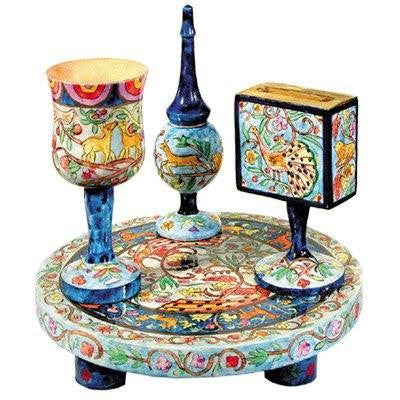 Wooden Havdalah Sets - Oriental Hand Painted Wooden Havdalah Set by Yair Emanuel