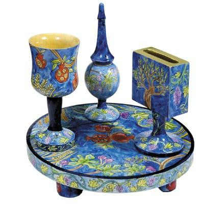 Wooden Havdalah Sets - Seven Spices Hand Painted Wooden Havdalah Set by Yair Emanuel