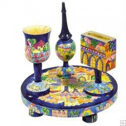 Wooden Havdalah Sets - Oriental Jerusalem Hand Painted Wooden Havdalah Set by Yair Emanuel